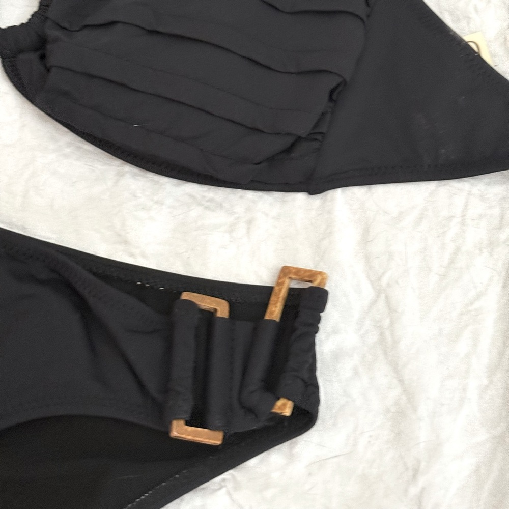 Leilani black 2 piece bathing suit with wood (plastic) enhancements - Picture 2 of 11
